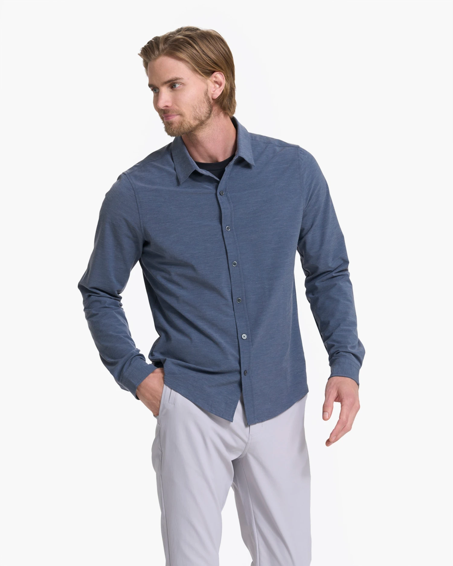 Long Sleeve Bridge Button Down | Azure - Image 3