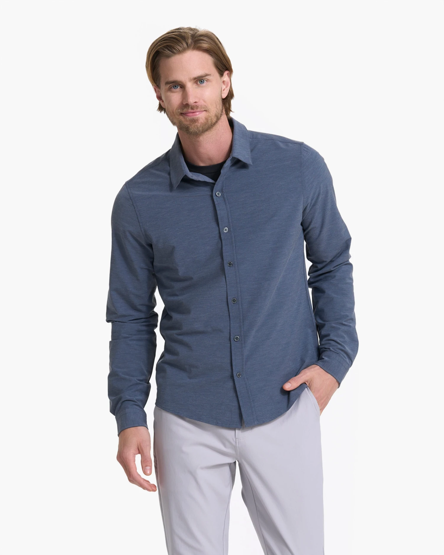 Long Sleeve Bridge Button Down | Azure - Image 2