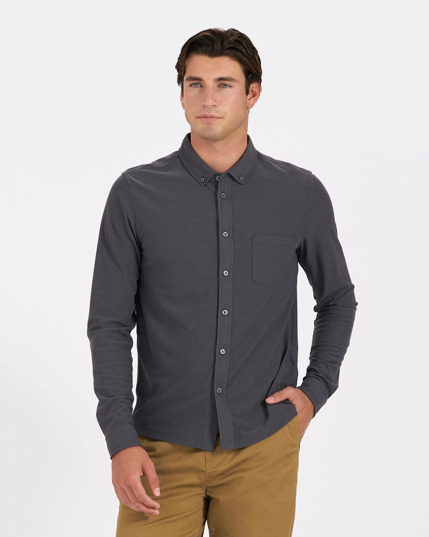 Long-Sleeve Ace Button-Down | Charcoal - Image 2