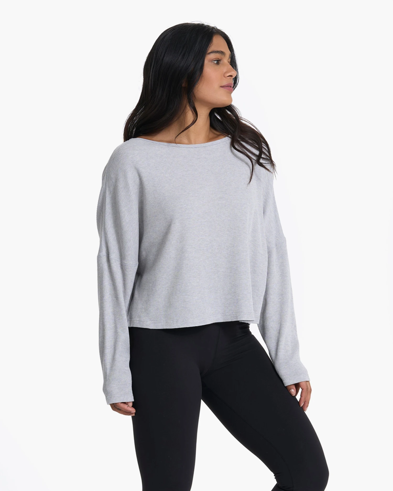 Slouchy Waffle Crew | Light Heather Grey - Image 2