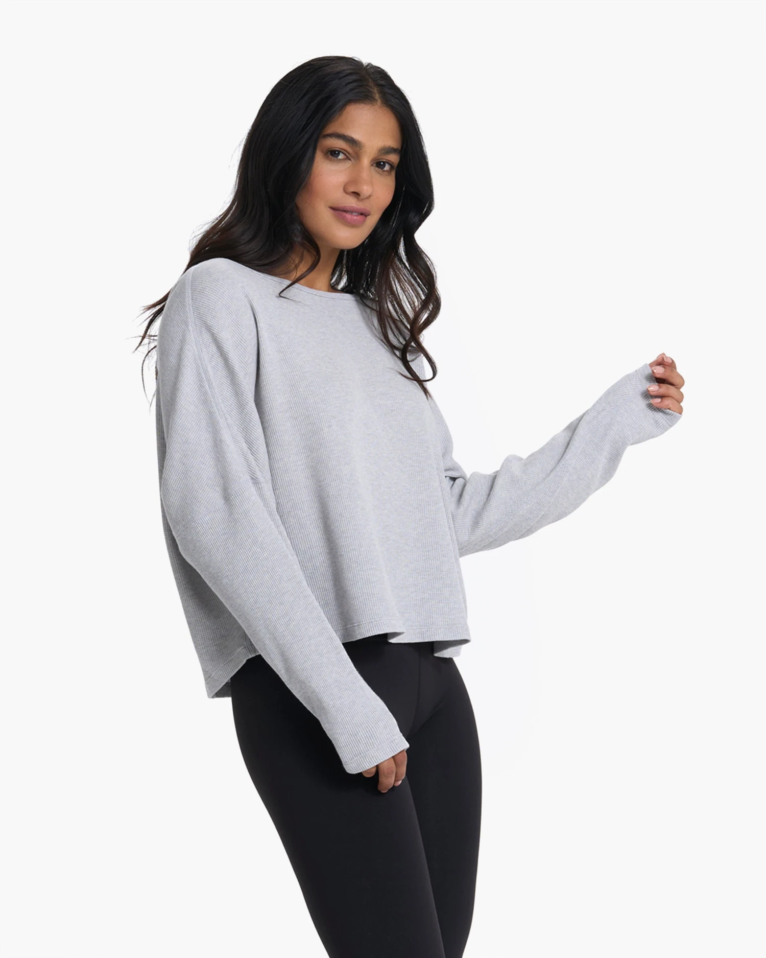 Slouchy Waffle Crew | Light Heather Grey - Image 3