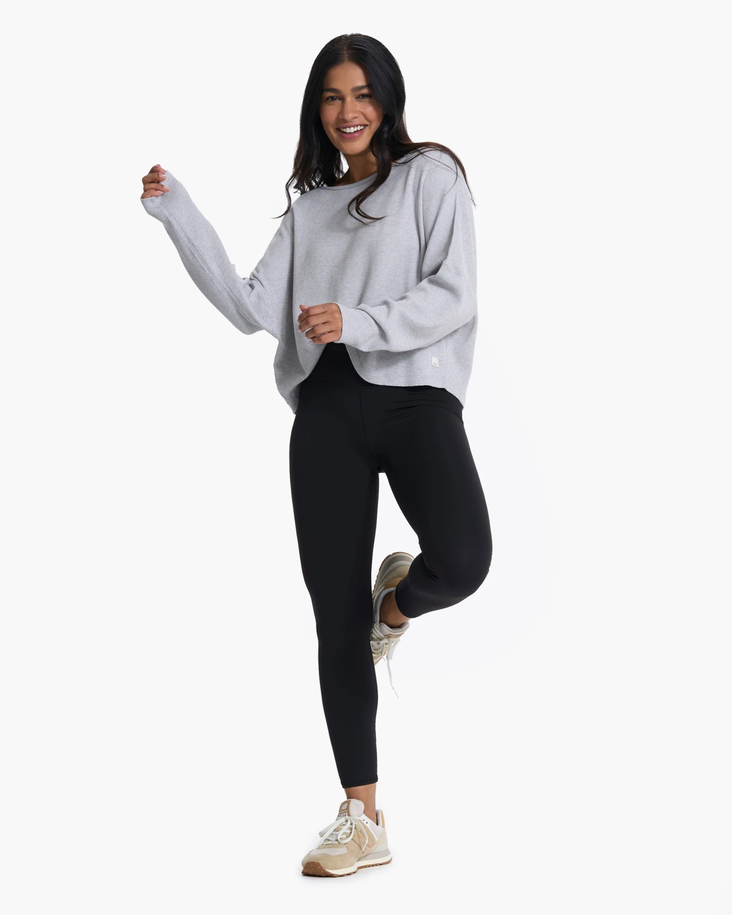 Slouchy Waffle Crew | Light Heather Grey - Image 6